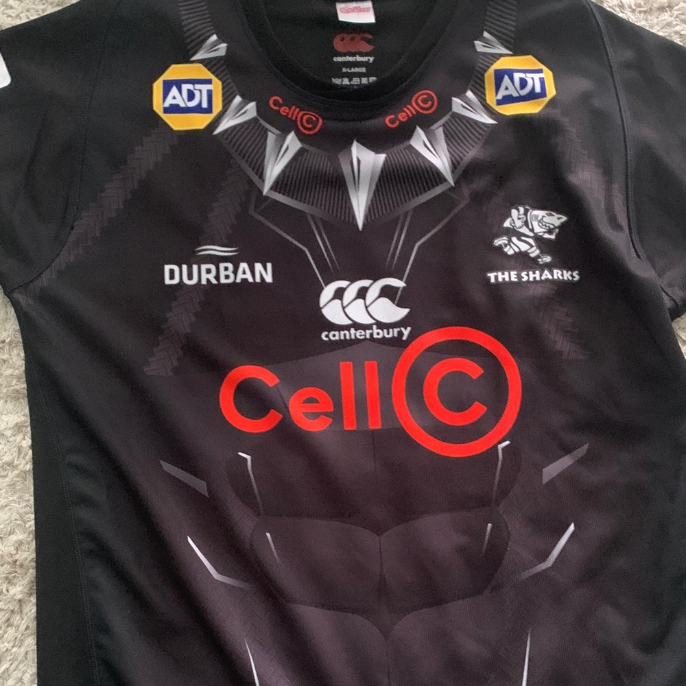 C- Cell Sharks, Durban- Canterbury Black Graphic jersey New Jersey WO Tags